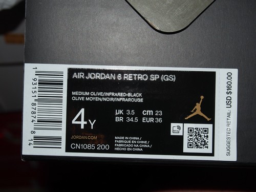 Nike Air Jordan VI 6 Retro SP "Travis Scott" CN1085-200 GS size 4Y - Picture 11 of 11