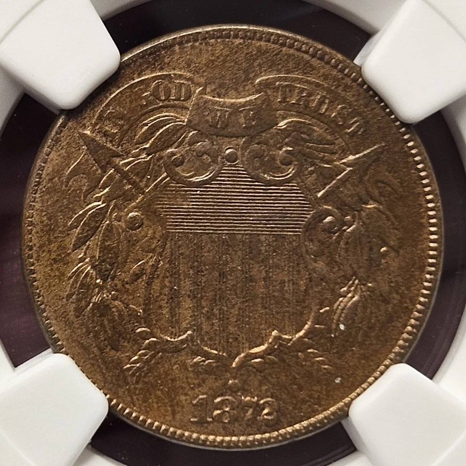 1872 2 Cent Piece Rare Key Date NGC AU55 GREAT  Chocolate COLOR  Mintage 65000 - Image 2 of 3