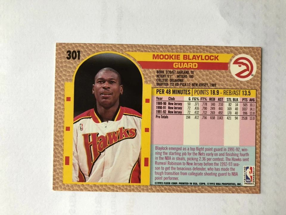Nice 1993 MOOKIE BLAYLOCK Fleer Basketball Card  # 2 Made in USA - Image 4 of 4