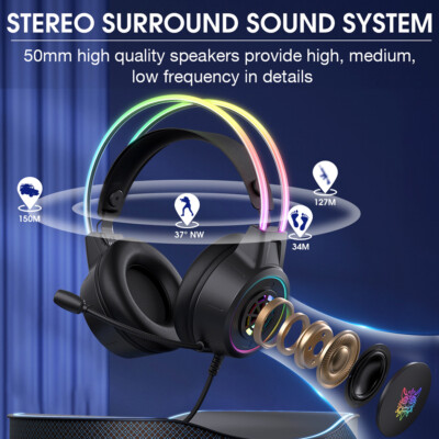 ONIKUMA Gaming Headset Plug and Play Colorful RGB Lights Noise