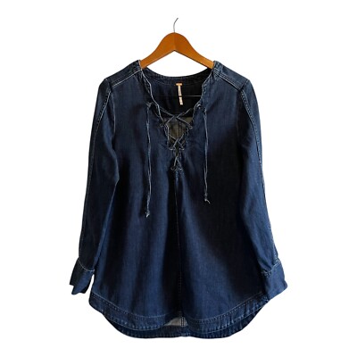 Free People Denim Tunic Size Small Neopolitan Dreams Grunge Boho Blue Indigo