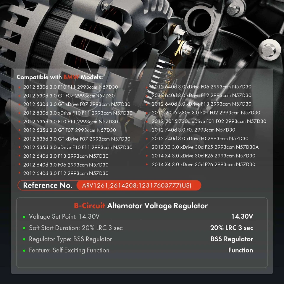 Regulador de tensão alternador para BMW 530d 535d 640d 730d 740d X3 X4 12317603777 - Imagem 2 de 4