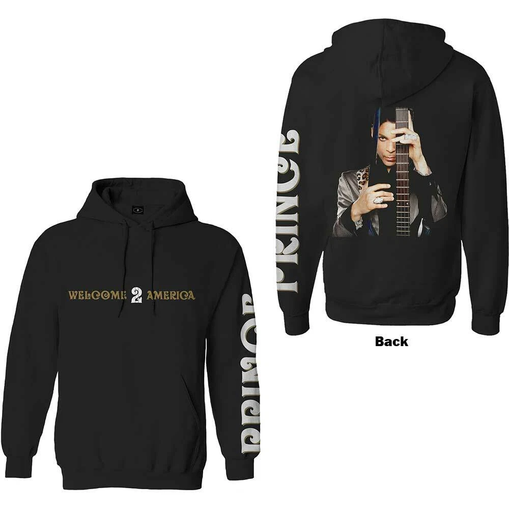 Prince Unisex Pullover Hoodie Welcome to America Black Sweatshirt NWT