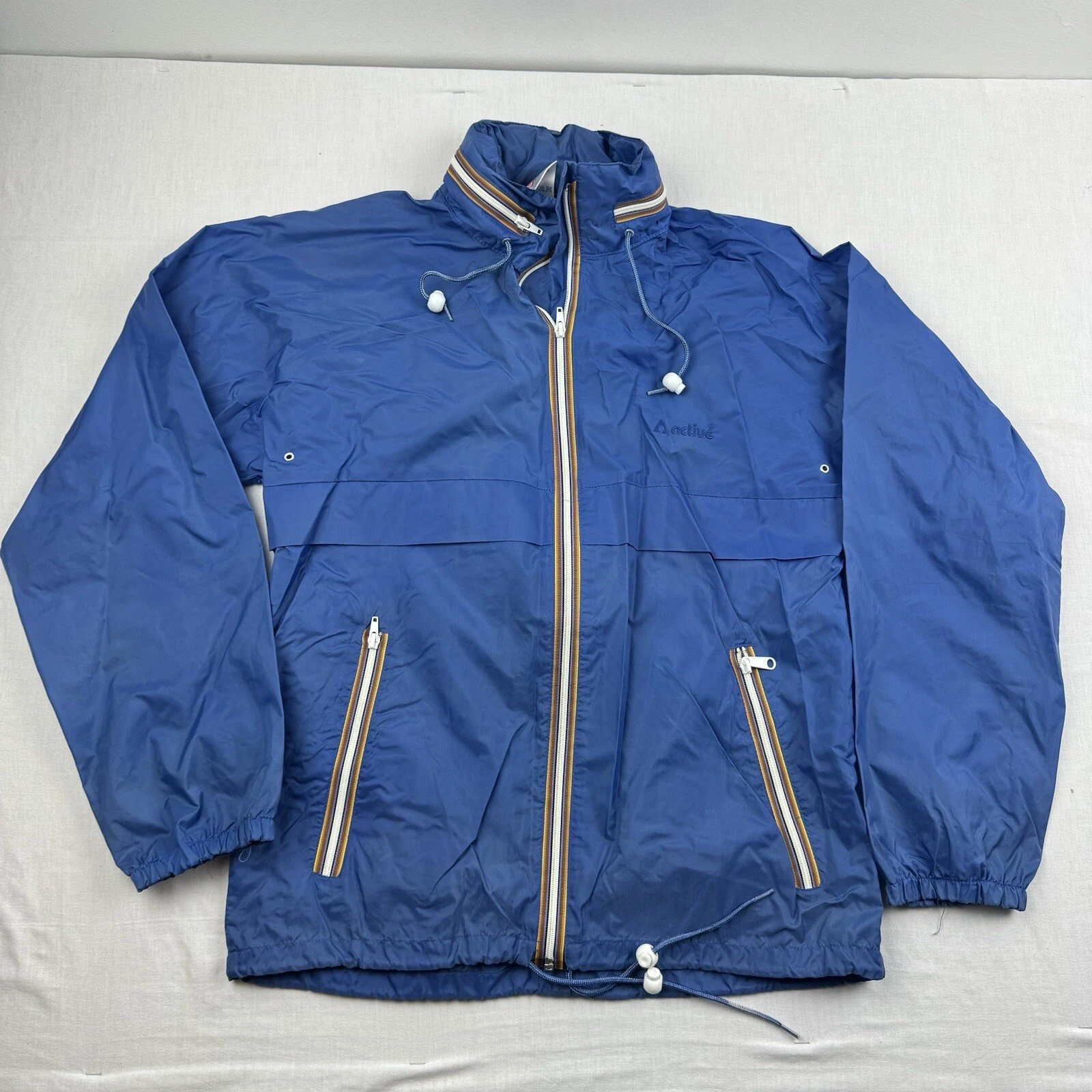 Vintage Active Windbreaker Jacket Adult Medium Blue Colorful Light Weight 80s