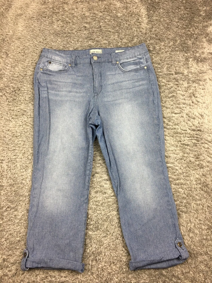 Code Bleu Soleil Curvy Jeans Womens Size 14 Blue White Pattern Capri - Image 3 of 4