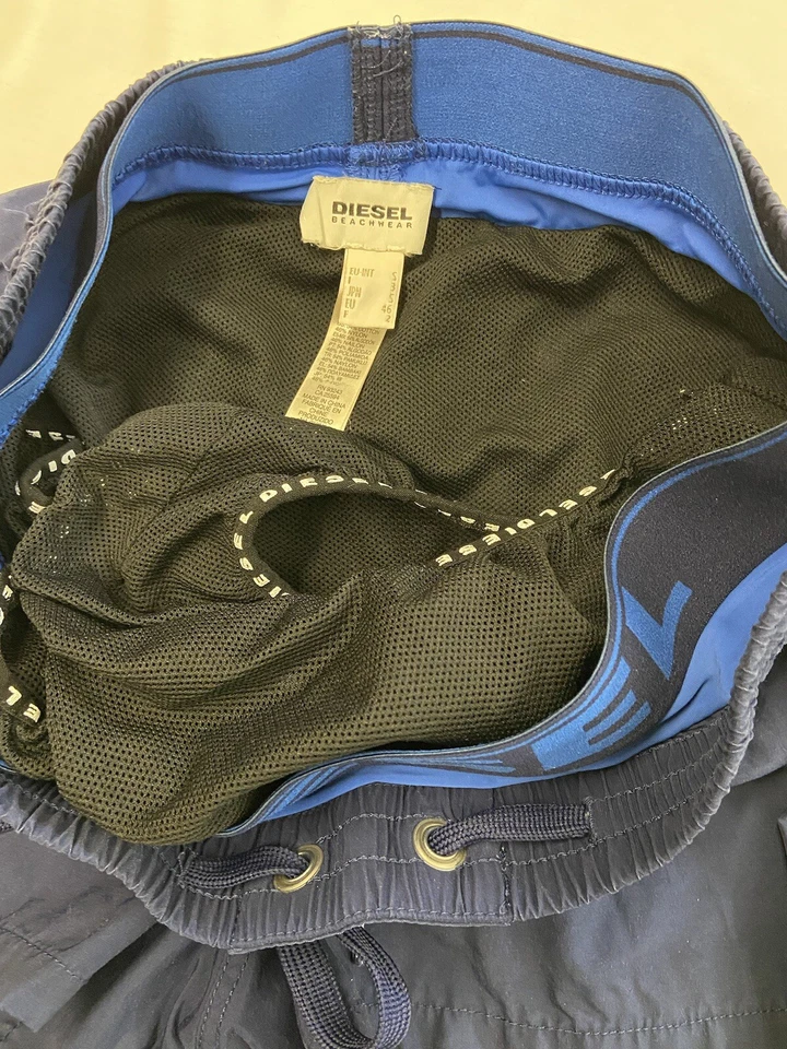 Pantalones Cortos Para Hombres DIESEL Azul Doble Cintura Mar Natación Playa Talla S Foto 2 de 4