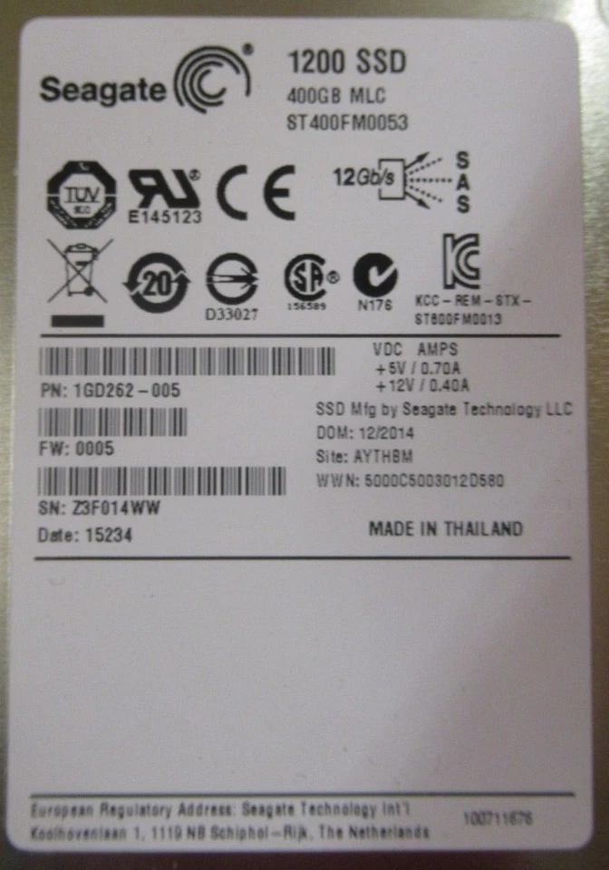 Seagate 400GB SAS 12Gbps 1200 MLC SSD Solid State Drive ST400FM0053 1GD262-005 - Image 2 of 4