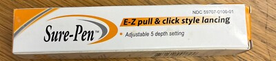 Sure Pen EZ Pull & Click Style Lancing Device ADJUSTIBLE 5 DEPTH SETTINGS QTY 5