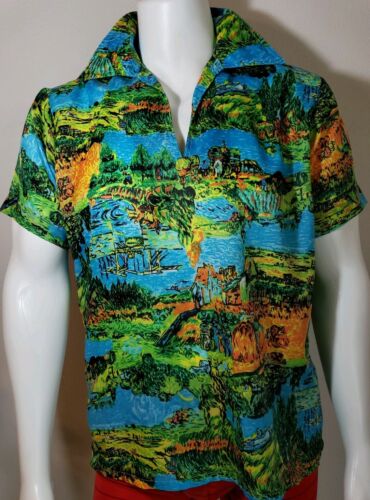 Psychedelic Mens Shirt Sz L Dagger Collar 60s Surf