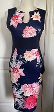 Fantaist Floral Bodycon Navy/Rose Floral Dress Size S Knee Length Sleeveless