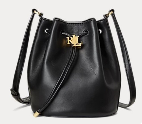 LAUREN Ralph Lauren Black Leather Medium Drawstring Bucket Bag