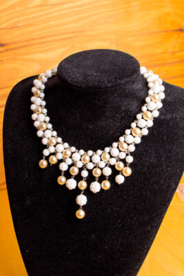 %SALE% Vintage 60s 70s Collier Schmuck Kette Perlen Disco Schlager Hochzeit NOS