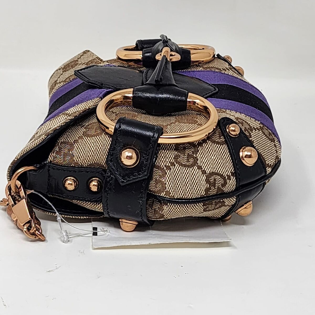 New Gucci 2004 Ford Horsebit Mini Bag Purple Satin Stripe w New Gucci 2004 Ford Horsebit Mini Bag Purple Satin Stripe w