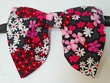 Oversized Black/Pink Floral Bow tie Vintage style 70s Wedding Prom Gift for Him