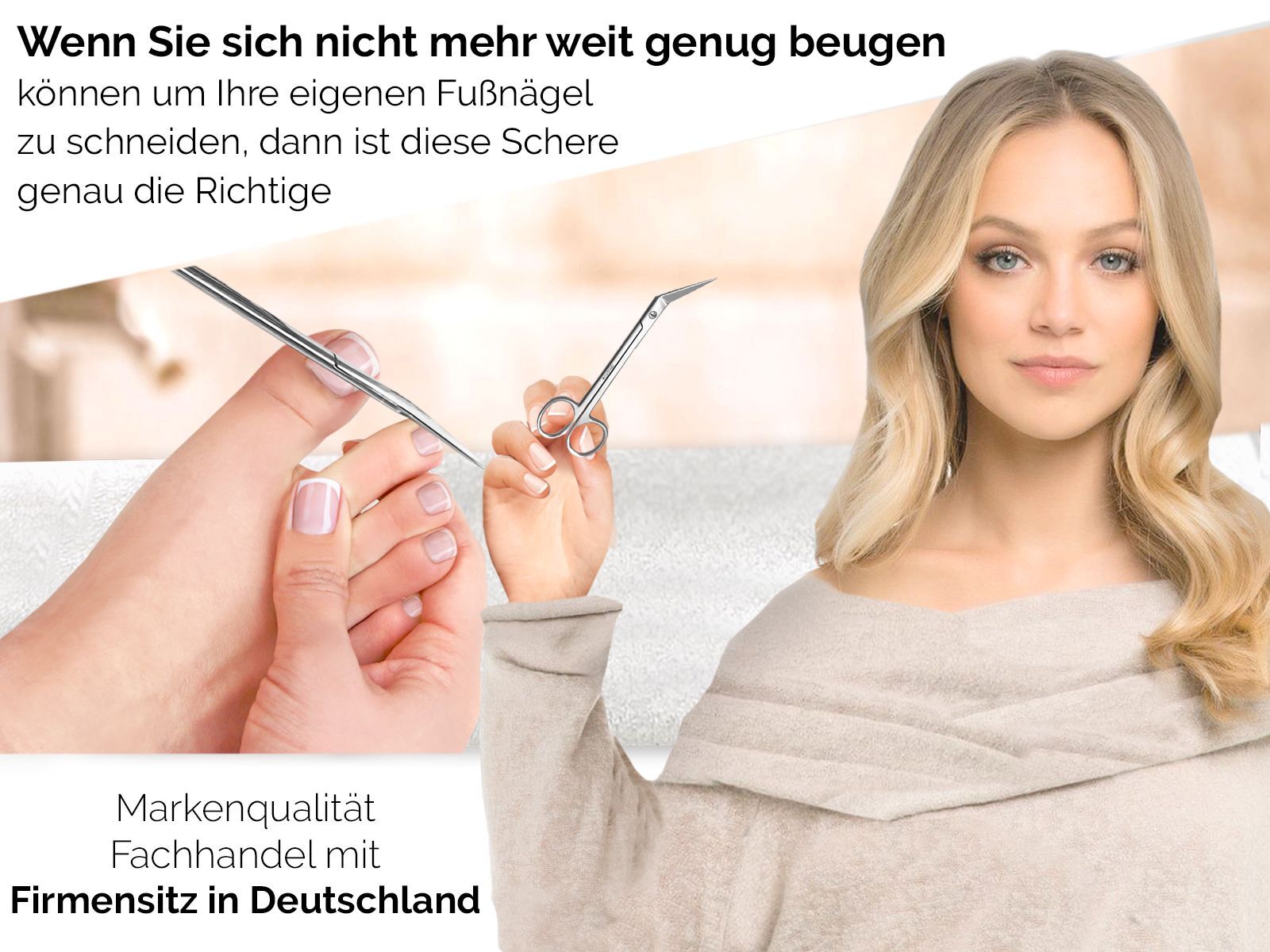 Fußnagelschere Nagelschere für Senioren Extra Lang mit Mikroverzahnung Edelstahl