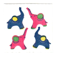 Vintage 80's Great Seven 7 FUZZY Pink Blue Toy Elephants Sticker Mod
