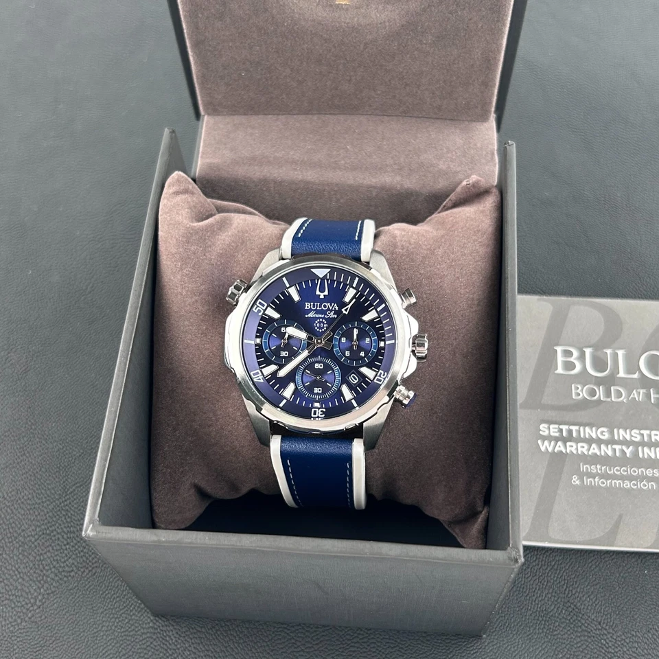 Bulova Marine Star 96B287 Blue Dial-Blue Silicone Strap Men's Quartz Watch 43mm - Image 4 of 4