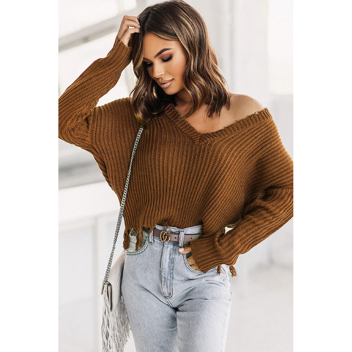 Distressed sweater women's cheap