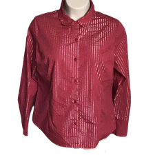 Jaclyn Smith Button Up Collared Classy Dress Shirt ~ Sz XXL ~ Red ~ Stripes
