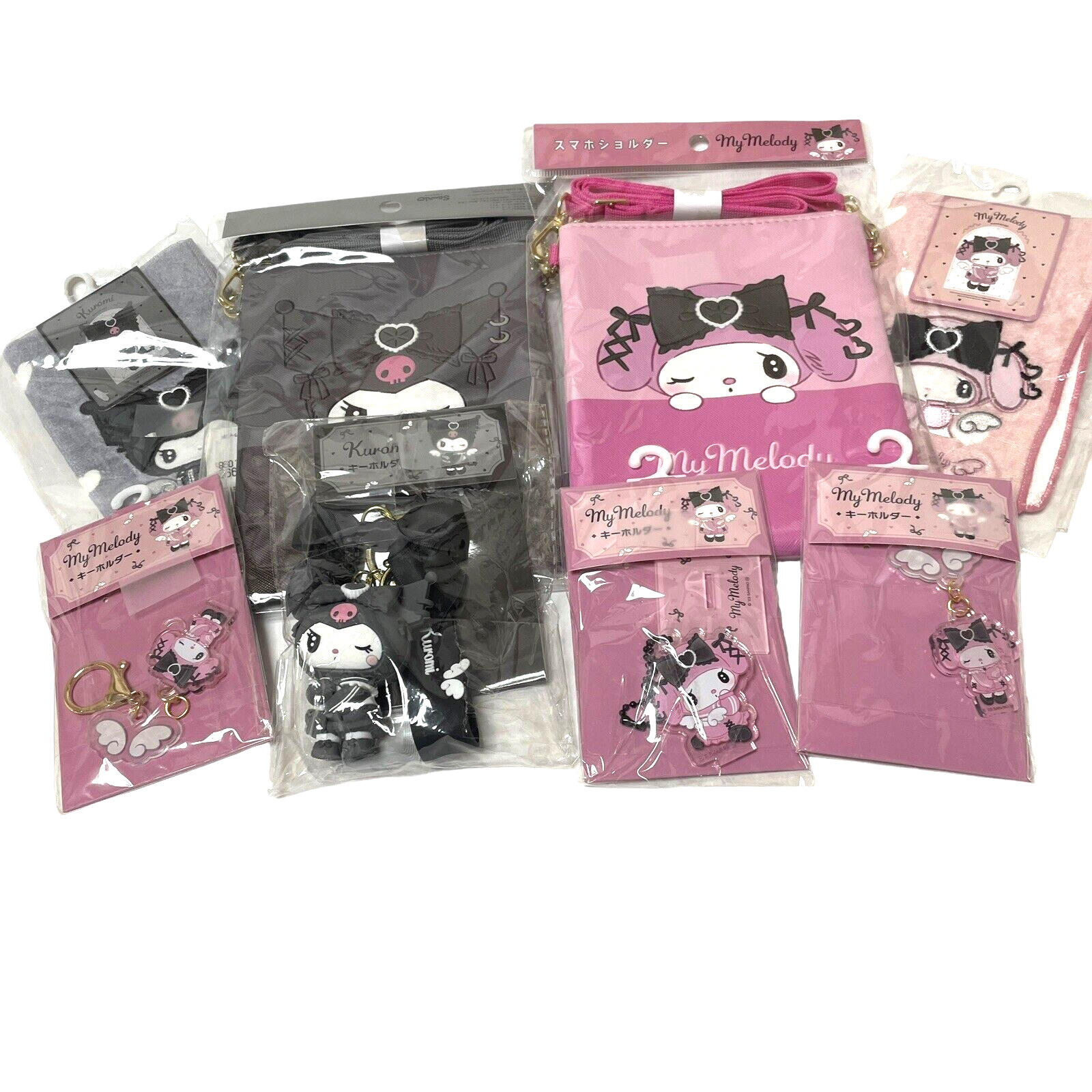 SANRIO Midnight melokuro strap My Melody Kuromi Pouch Shoulder bag Mascot towel