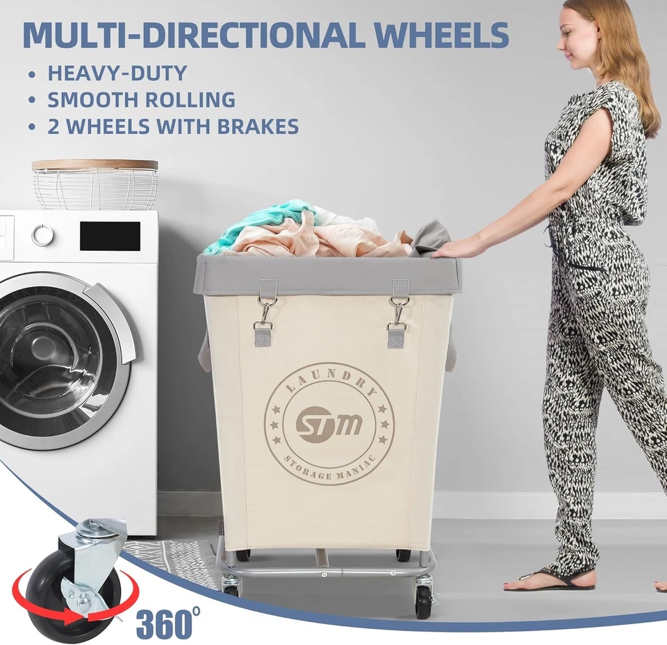 Commercial Laundry Hamper with Heavy Duty Steel Frame, 160 L Industrial Laundry - Image 4 of 4