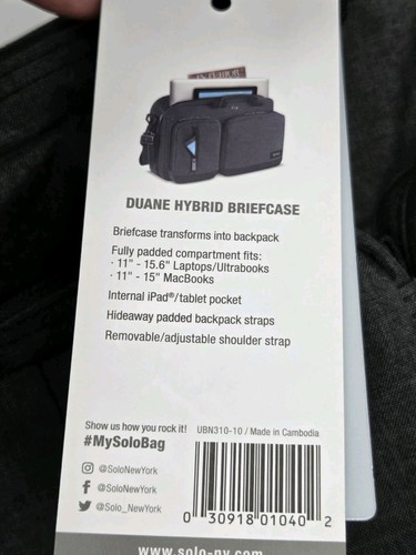 Solo New York Duane 15.6" Hybrid Backpack Briefcase Dark Gray NEW with Tags - Afbeelding 5 van 5