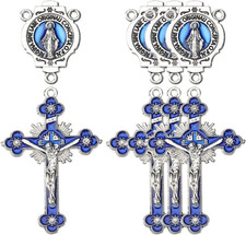 1 Box 24Pcs Blue Cross Charms Rosary Charm Bulk Alloy Metal Enamel Antique Easte