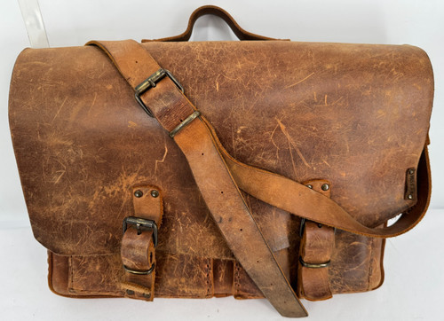 Vintage Moria Handmade Full Grain Napa Distressed Leather Document Bag Briefcase