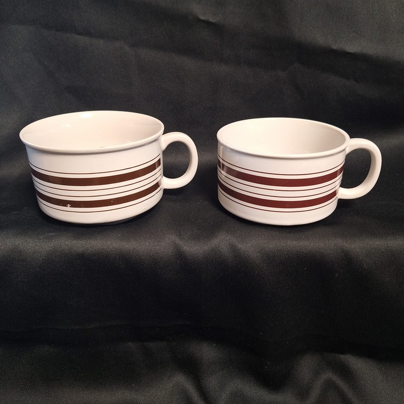 Vintage Oversized Coffee Cups~Soup Mugs~Bowls~Japan~Brown Double Striped