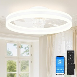 Ceiling Fan 19.6" x 5.4" with Light LED 3000K 6500K 50cm White Modern Dimmable