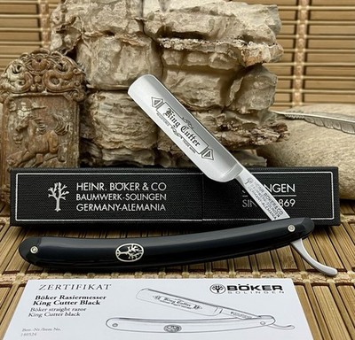 Boker Solingen Germany Smooth Black Synthetic King Cutter 5/8 Straight Razor