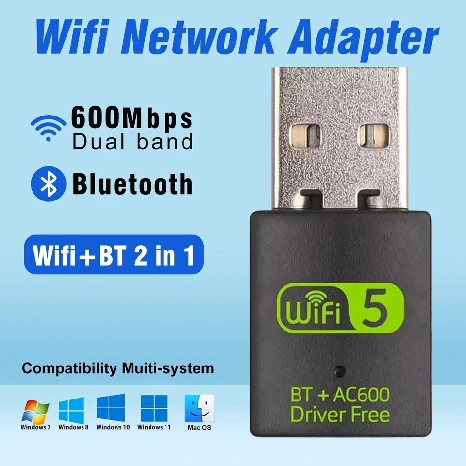 5 LOT 600Mbps MINI WIFI ADAPTER USB 3.0 2.4G/5G & BLUETOOTH 2 in 1 WIFI BT+AC600 - Image 2 of 3