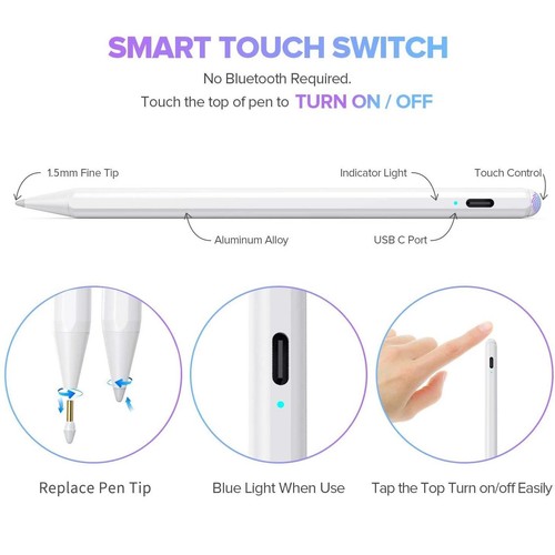 Stylus Pen Pencil For iPad 7th/8th/Mini 5/Pro 11&12.9''/Air 3rd/4th Drawing - Afbeelding 9 van 17