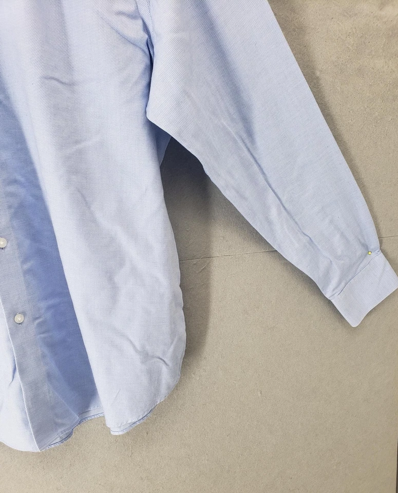 Calvin Klein Shirt Men XL 17 34/35 Blue Steel+ Stretch Wrinkle Free Formal - Image 4 of 4