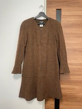 CHANEL Vintage Auth Women's Knee-length Dress A-line Skirt Brown Long Sleeves