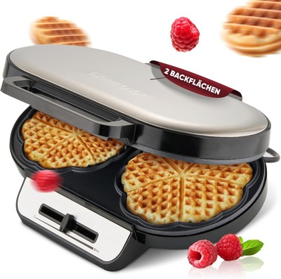 Clatronic WA 3745 Waffeleisen für 2 Herz-Waffeln, 1200W, Antihaftbeschichtung B-