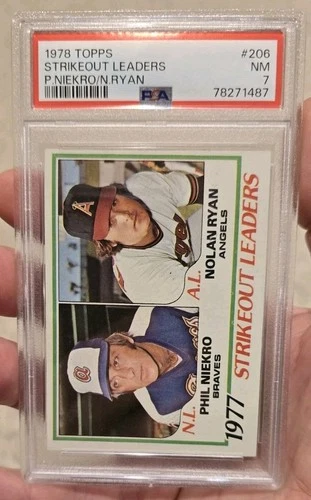 1978 TOPPS #206 PHIL NIEKRO/NOLAN RYAN 1977 STRIKEOUT LEADERS PSA 7 NM HOF'ERS