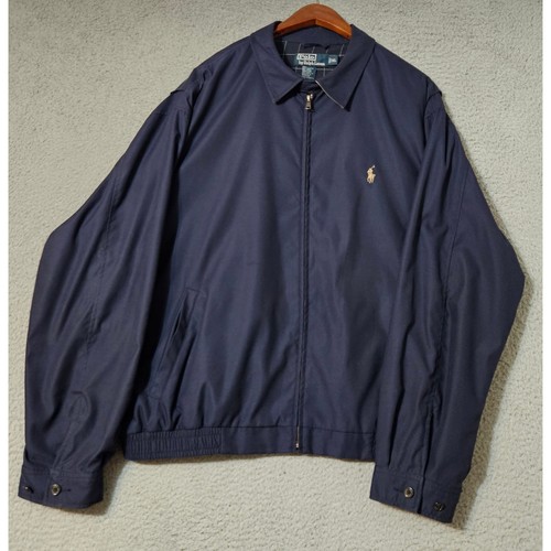 Polo Ralph Lauren Jacket Mens XL Navy Blue Bi Swing Flannel Lined Golf Zip Up