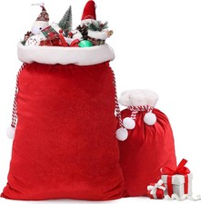 2Pcs Christmas Velvet Santa Sack,Red Velvet Bag with Drawstring Gift Wrap Bags