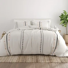 Noble Linens Clay Natural Geo Lines 2-Piece Duvet Cover Set, Twin/Twin XL