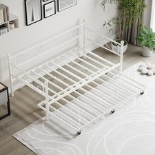 Twin Daybed with Trundle, Metal Frame & Steel Slats for Living Room/Bedroom