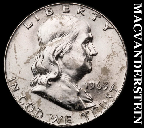 1963-D Silver Franklin Half Dollar - Splotchy  Choice Gem Brilliant Unc  #G8232