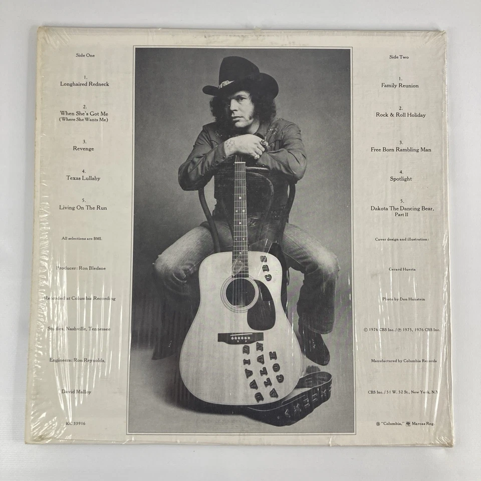 David Allan Coe Longhaired Redneck LP 1976 Columbia Shrinkwrap Lyric Inner - Image 3 of 4