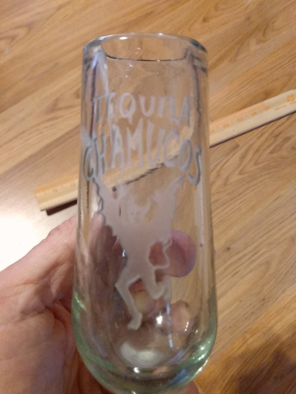 Tequila Chamucos Glass Etched Well-made Heavy