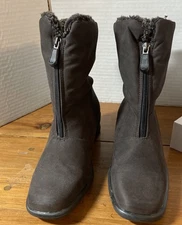 Toe Warmers Canada Michelle Dark Brown Wedge Boots Zip Front Fleece Lined 9.5S