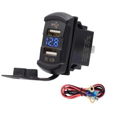 12V Dual USB Charger Socket LED Voltage Voltmeter Rocker Switch Panel Car Boat