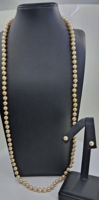 Vintage Maravella Gold Plated 30in Necklace And Post Earrings Set