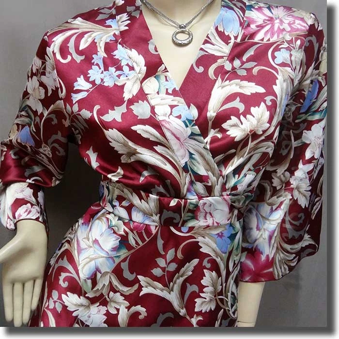 Blusa japonesa quimono floral cetim sedoso borgonha P/M/L/XL/2XL/3XL - Imagem 2 de 4