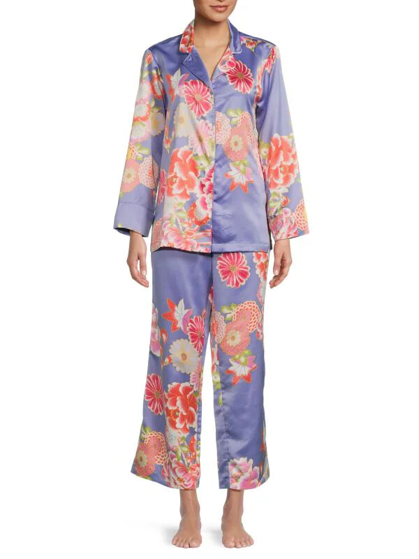 Natori Silky Purple Floral Print Pajama 2 Pc Set size Small or Large ($180) NWT