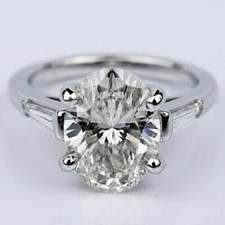 2.70 Ct Oval Cut Moissanite Three Stone Engagement Ring 14K White Gold Plated